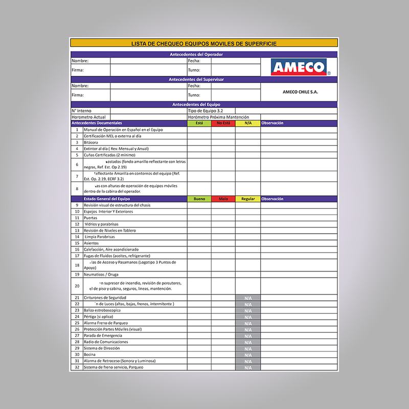 Bitácora de equipos móviles de superficie